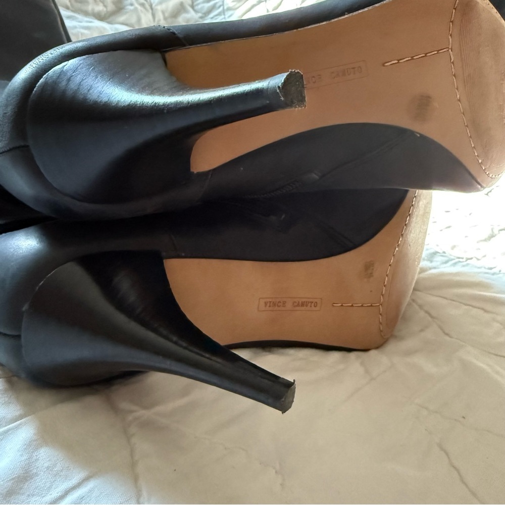 Vince Camuto Women’s Black Leather Strap Knee High Heel Boots - Picture 16 of 16